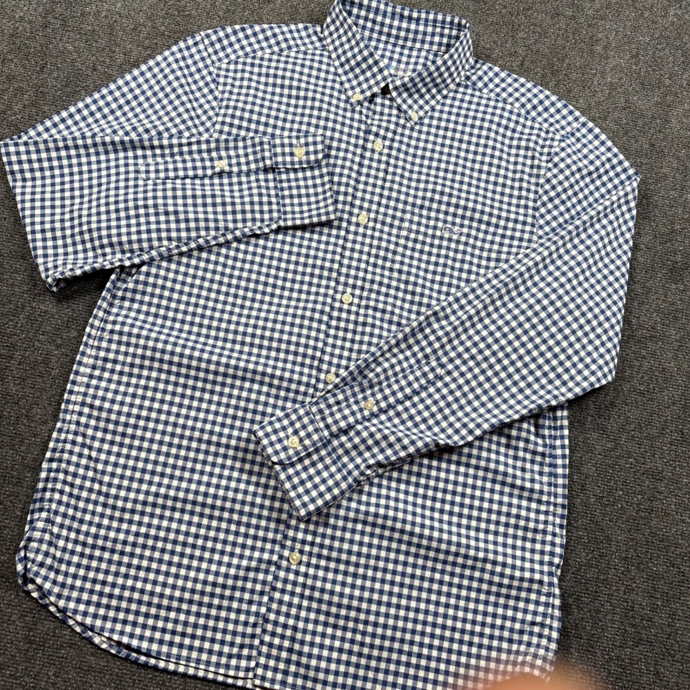 Vineyard Vines Button Down Mens Medium Blue Gingham Performance Stretch Shirt